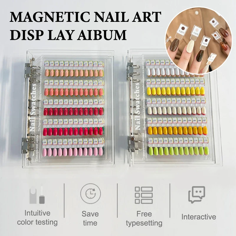 

120/180/240 Transparent Colors Magnetic Tips Nail Art Swatch Book Manicure Color Test Storage Book Large Acrylic Works Display