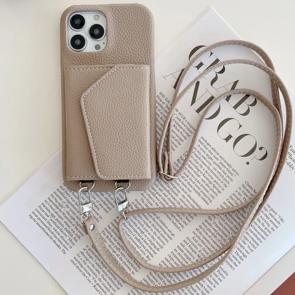 

Чехол-кошелек через плечо для iPhone 16 Pro Max 15 14 Plus 13 12 11 Мини-держатель слота для карт Регулируемый ремешок из искусственной кожи