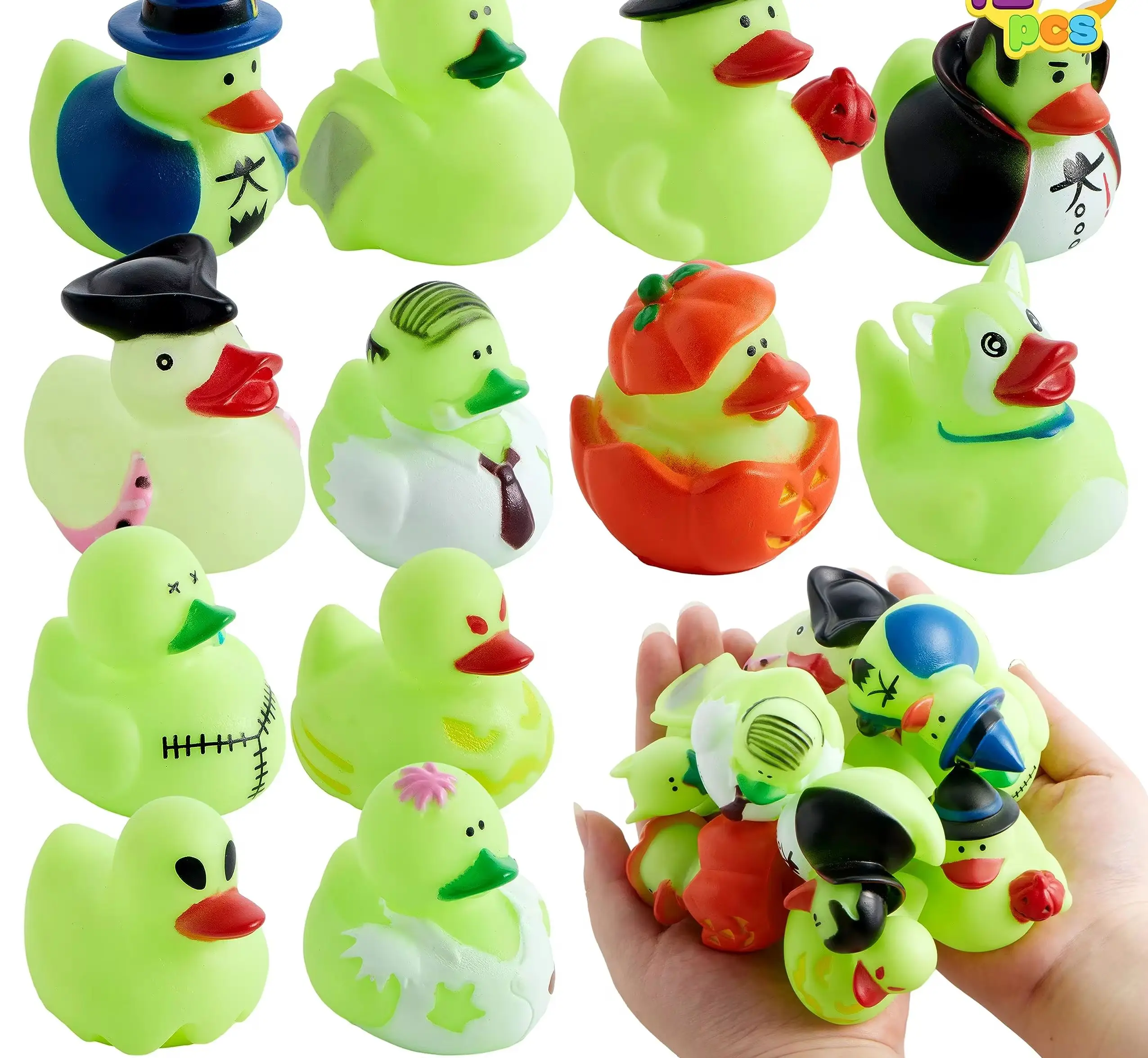 12Glow in The Dark Halloween Fancy Novelty Assorted Rubber Duck for Bath Squirt Squeak Duck,Halloween Theme Party Trick or Treat