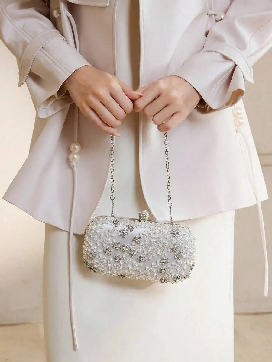 

Elegant Pearl Beaded Rhinestone Clutch Evening Bag For Wedding Party Prom
