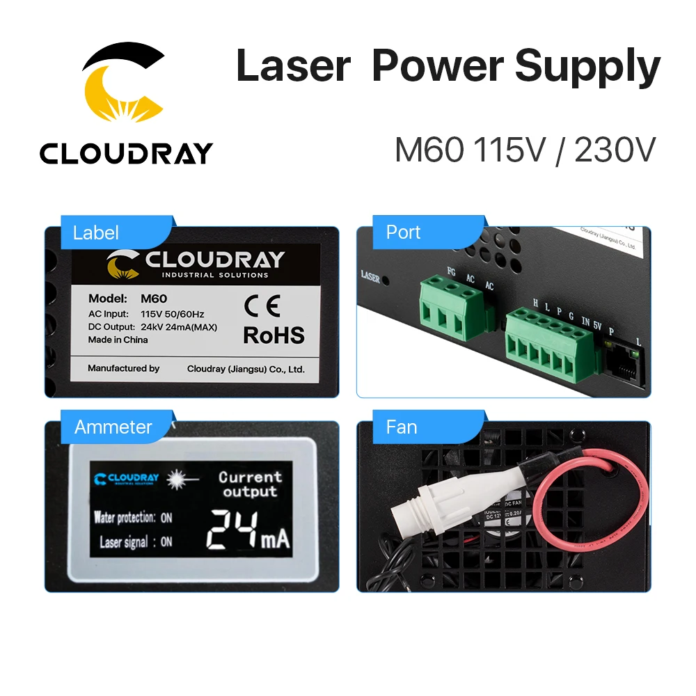 Cloudray 60W CO2 Laser Power Supply 115V/230V for CO2 Laser Engraving Cutting Machine M60 category