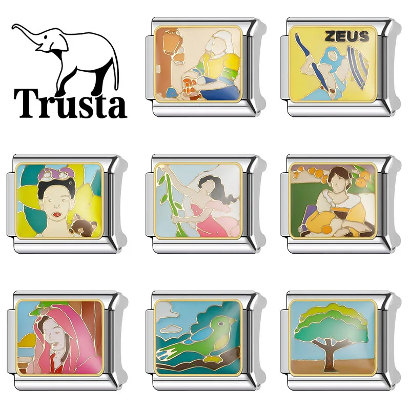 Trusta 2024 Beautiful Goddess Trees Birds Clock Charm Italian Links 9mm Stainless Steel Bracelet Women Gift DIY Jewelry N279