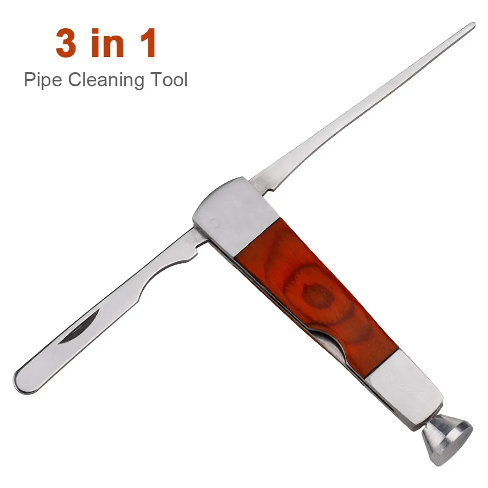 

1pcs Multifunction Red Wood Smoking Pipe Cleaning Tool 3 in 1 Stainless Steel Smok Pipe Cleaner Accessories