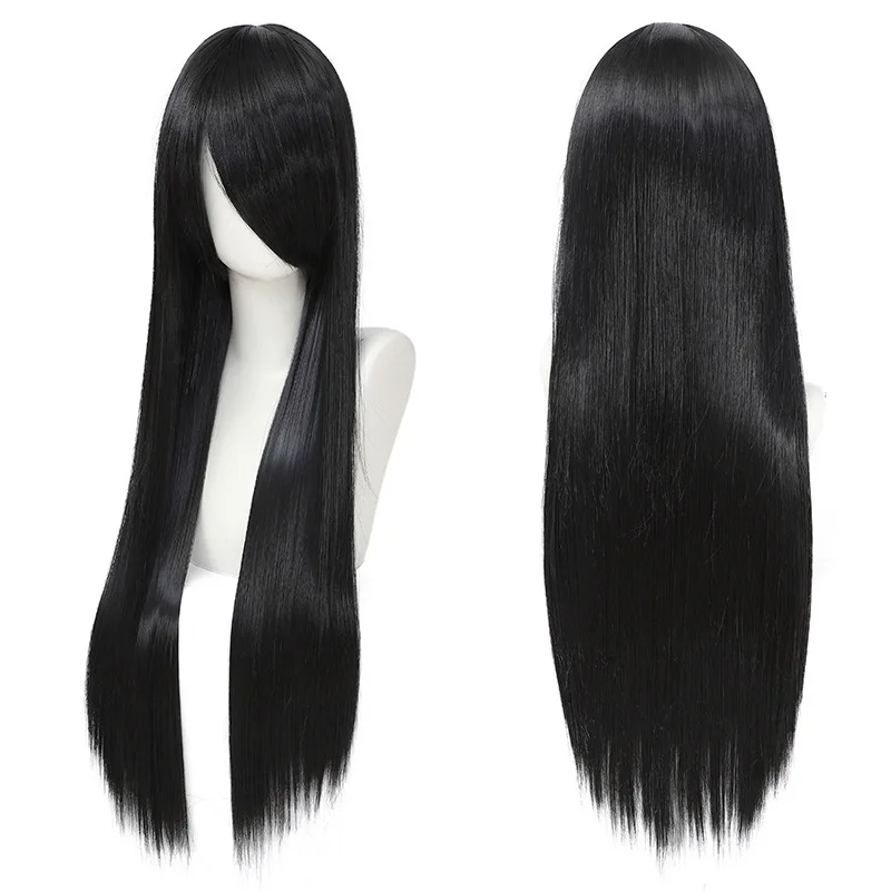 Colorful Long Straight Synthetic Hair White Purple Black Cosplay Wig 80cm For Men And Women Free Wig Cap view 2