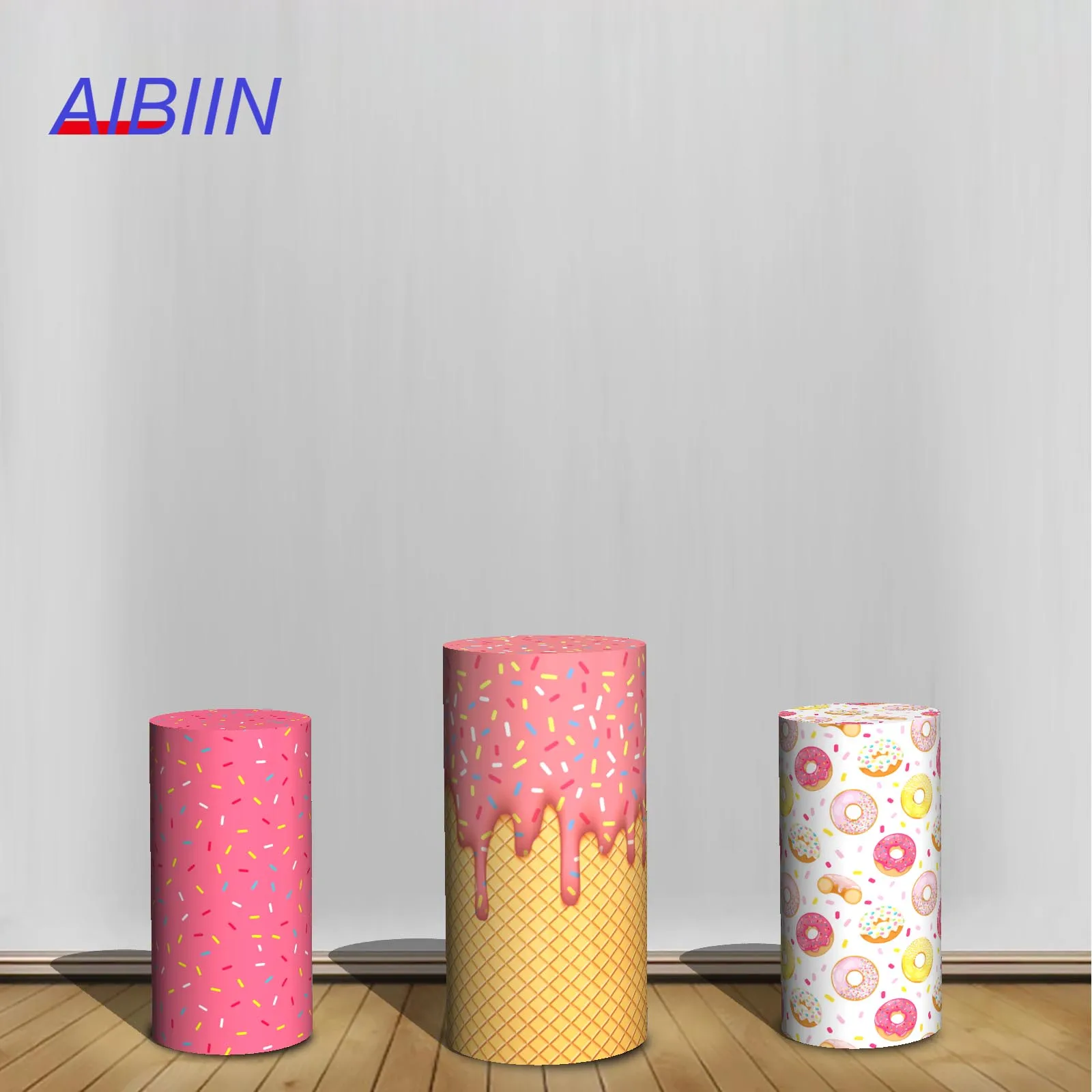 

Donut Waffle Cream Cylinder Backdrop Cover Colorful Confetti Sweet Girl Birthday Baby Shower Party Decor Pedestal Column Cover