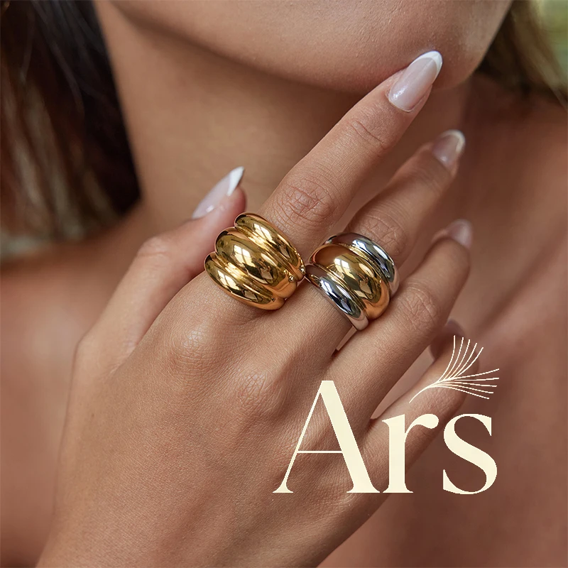 Ars Stainless Steel Chunky Dome Rings 18K Gold Plated Wide Band Ring for Women Statement Two Tone Rings Minimalist Accessories
