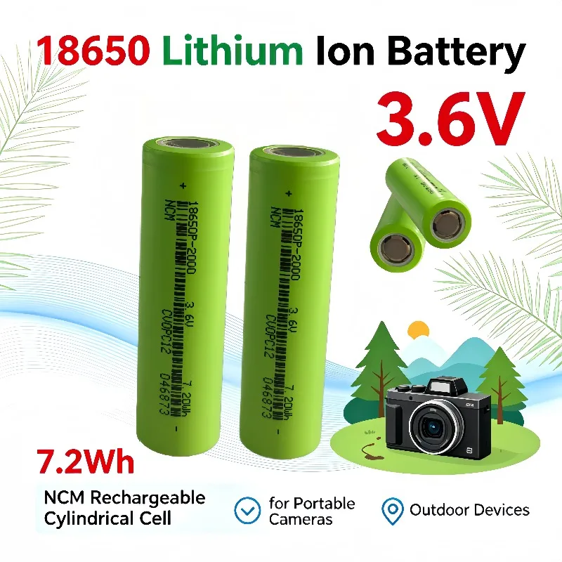 3.6V 2000mAh Cylindrical 18650 Li-ion Battery For Power Banks, Hand Torches, Mini Fans, Cordless Power Tools