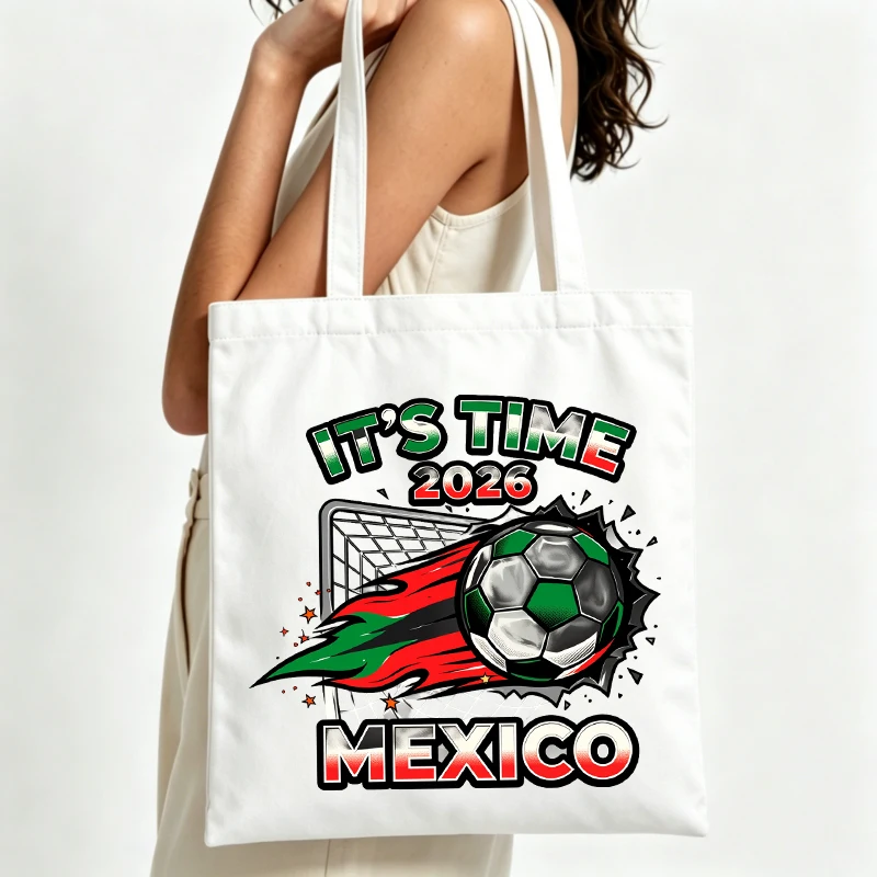 soccer ball and letter print canvas tote bag, casual style for daily shopping and sports events