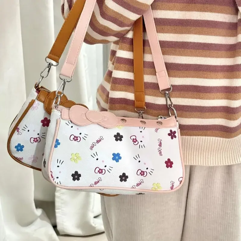 مرحبا كيتي حقيبة كروسبودي جديد تحت الإبط حقيبة فتاة هدية الطباعة Kawaii حقيبة الهاتف المحمول حقيبة مربعة صغيرة أنيمي الشكل