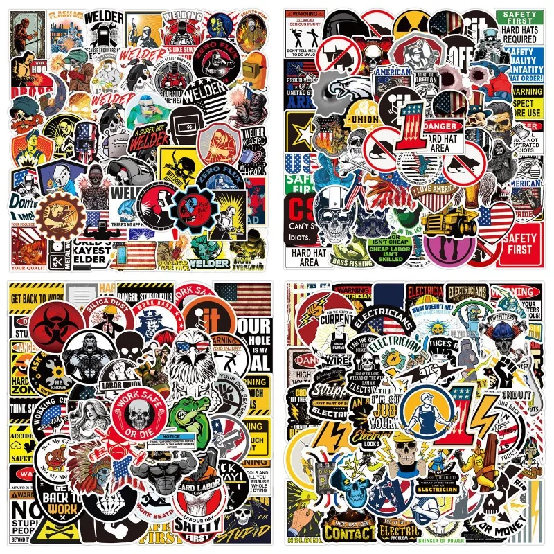 Cartoon Graffiti Helmet Stickers Welder Electrician Pattern Decals Waterproof Decor Vinyl Sticker for Hard Hat Luggage Suitcase