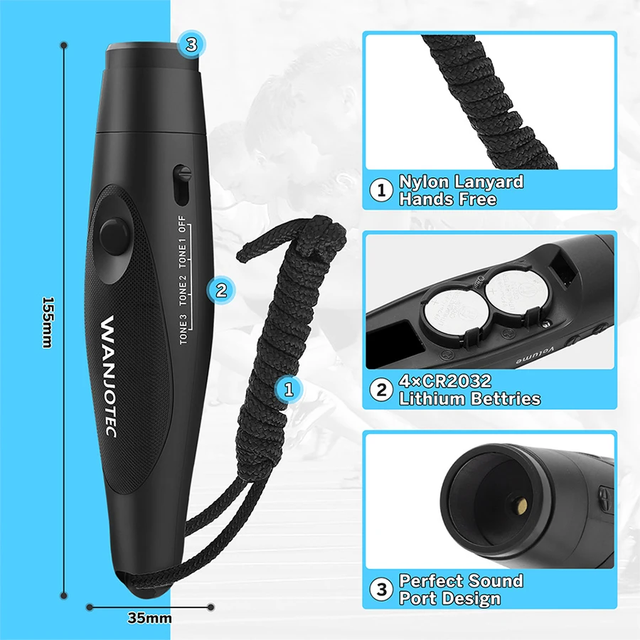 3-Tone Electronic Sports Whistle with Lanyard - Loud Referee Whistle for Coaches, Gym Teachers & Outdoor Training