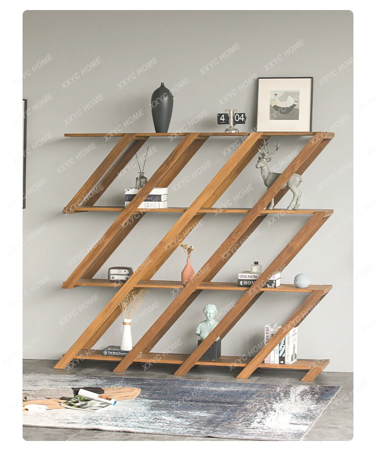 LSolid Wood Bookshelf Living Room Study Silent Wind Wall Display Stand