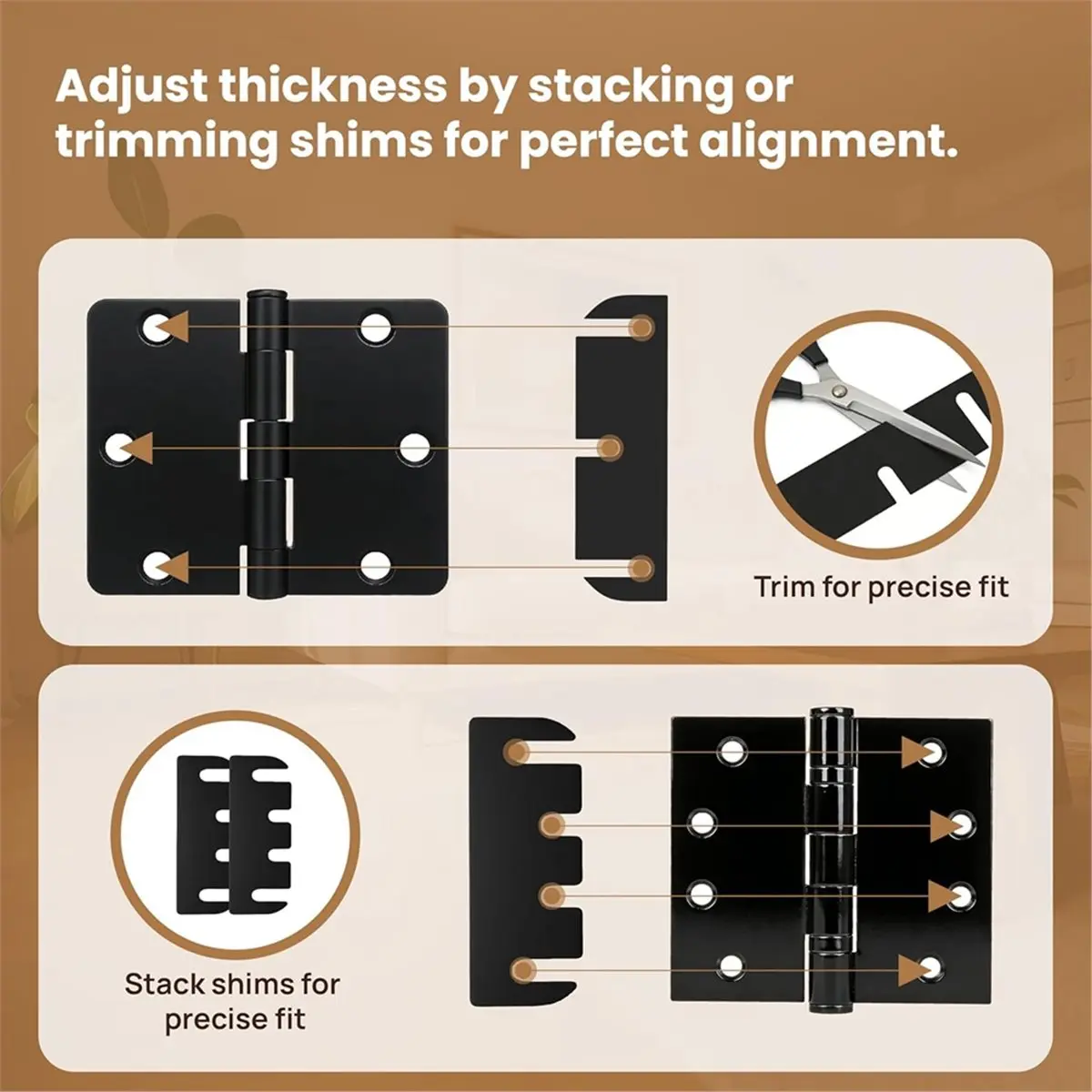 ABNH 12pcs Door Hinge Shims 4 Inch,Black Hinge Spacers, Adjustable Spacer for Doors, Adjusting the Spacing to Align