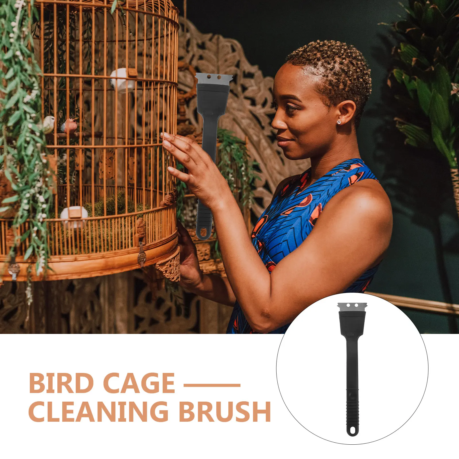 

Bird Cage Brush Stainless Steel Shovel Large Size Durable Non-Shedding Bristles Long Handle Efficient Cage Cleaning Tool