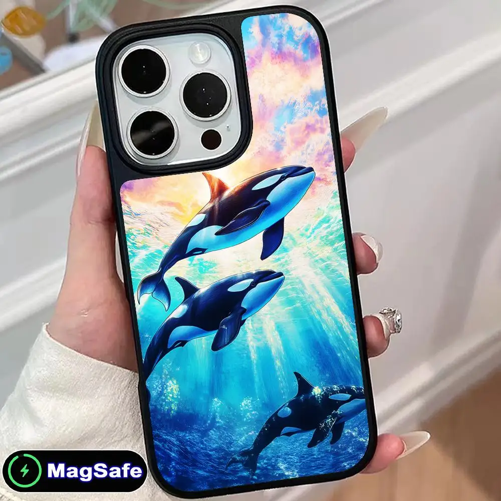 

Чехол для мобильного телефона Orcas Whale для iPhone 17, 16, 15, 14, 13, 12, 11 Air Pro Max Plus Magsafe, матовая поверхность, красочный чехол, красивый чехол