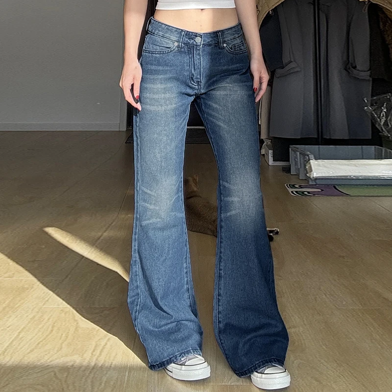 SUCHCUTE Fashion Low-rise Basic Slim-Fit Skinny Jeans All Match Casual Denim Pants Y2k Streetwear Straight-leg Trousers Harajuku