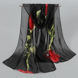 Summer Thin Floral Printed Hijab Chiffon Shawl For Woman Muslim Wraps Fashion Long Scarf Ladies Casual Headband 150*50cm