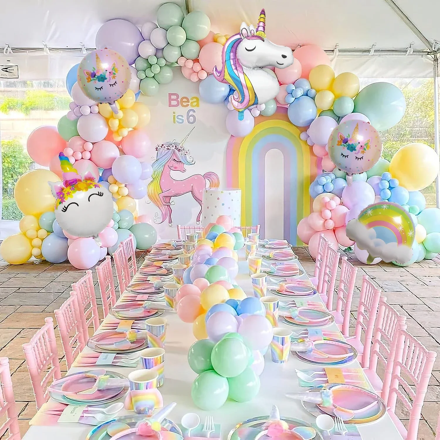 132pcs Rainbow Unicorn Macaron Color Confetti Balloon Arch Garland Kit Girls Baby Shower 0-9 Years Old Birthday Party Decoration