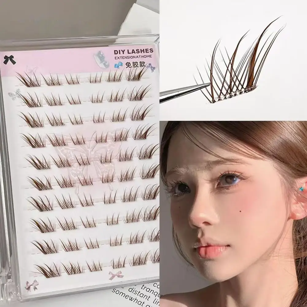 10줄 수다지 짧고 풍성한 인조 속눈썹 재사용 가능 DIY 세그먼트 두꺼운 날개형 속눈썹 연장 폭스 아이 효과 브라운 애니메이션 속눈썹