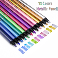 12Pcs Metallic Colored Pencils,Non-toxic Wood Drawing Pencils, 12 Assorted Colors Wooden Sketching Pencil Set