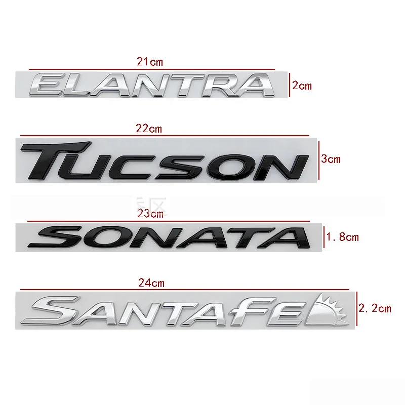 Refit Silver Rear Boot Trunk Fender Emblem Sticker Car Decals for Elantra Santafe Tucson Sonata Logo Rear Trunk Tailgate Badge