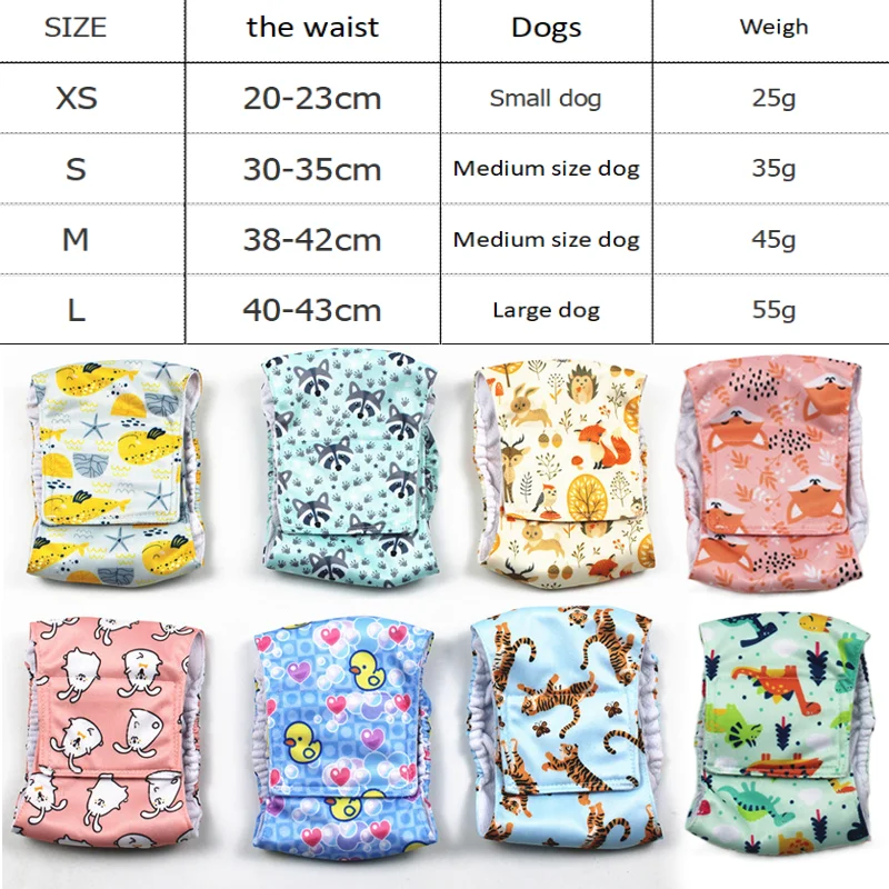 Cartoon Reusable Animals Pet Dog Male Dog Physiological Pant Adjustable Sanitary Underwear Belly Wrap Band Cotton Diaper Puppy