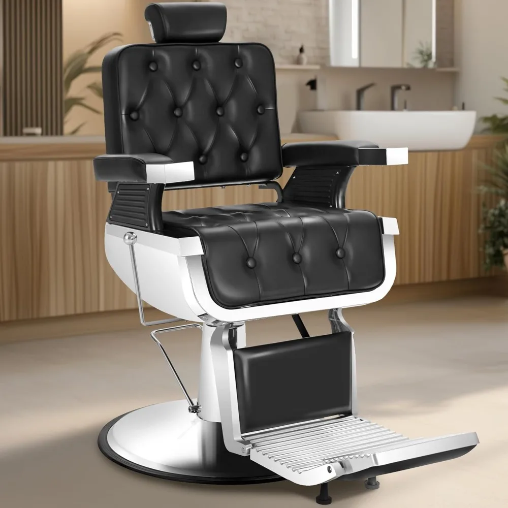 

Heavy Duty Barber Chairs for Barbershop – Vintage Reclining Design, 360° Swivel & Multi-Purpose Salon Hair Styling Use
