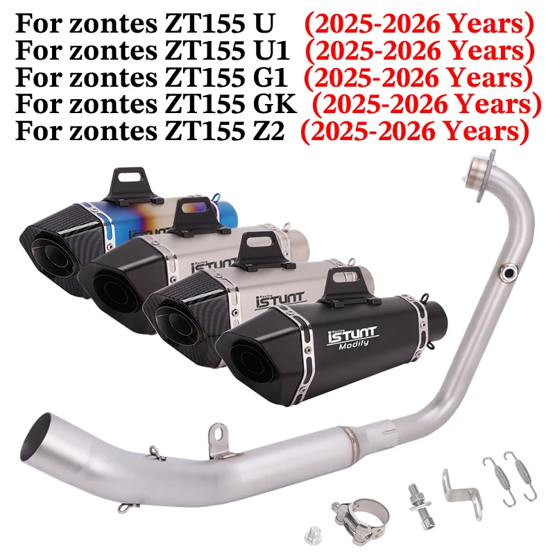 Slip On For Zontes ZT155 ZT 155 U U1 G1 GK Z2 2025 2026 Motorcycle Exhaust System Escape Front Link Pipe With Muffler DB Killer