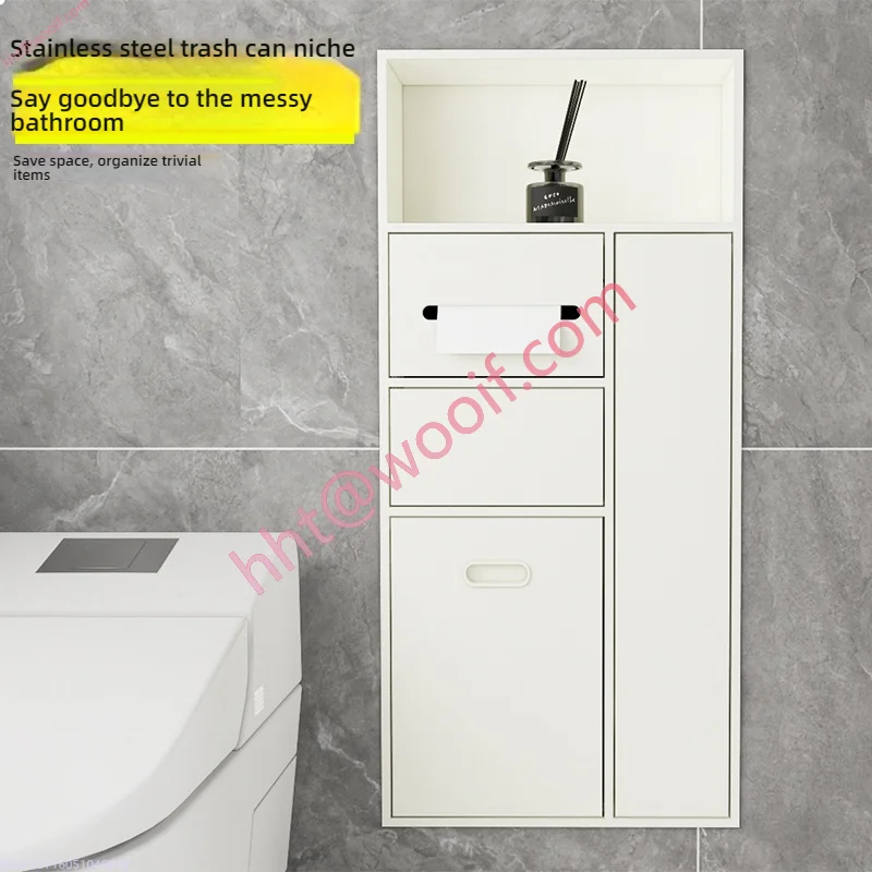Нишевая встраиваемая полка из нержавеющей стали с мусорным баком, металлический настенный шкаф для туалета и ванной комнаты