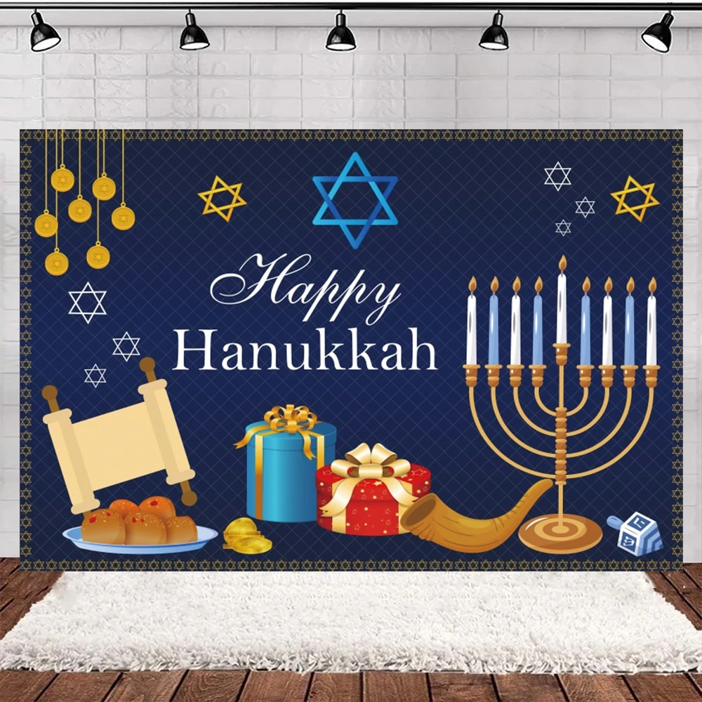 Happy Hanukkah Chanukah Festivals Party Photography Background Menorah Candles Bread Jewish Jesus Passover Photo Backdrop Studio