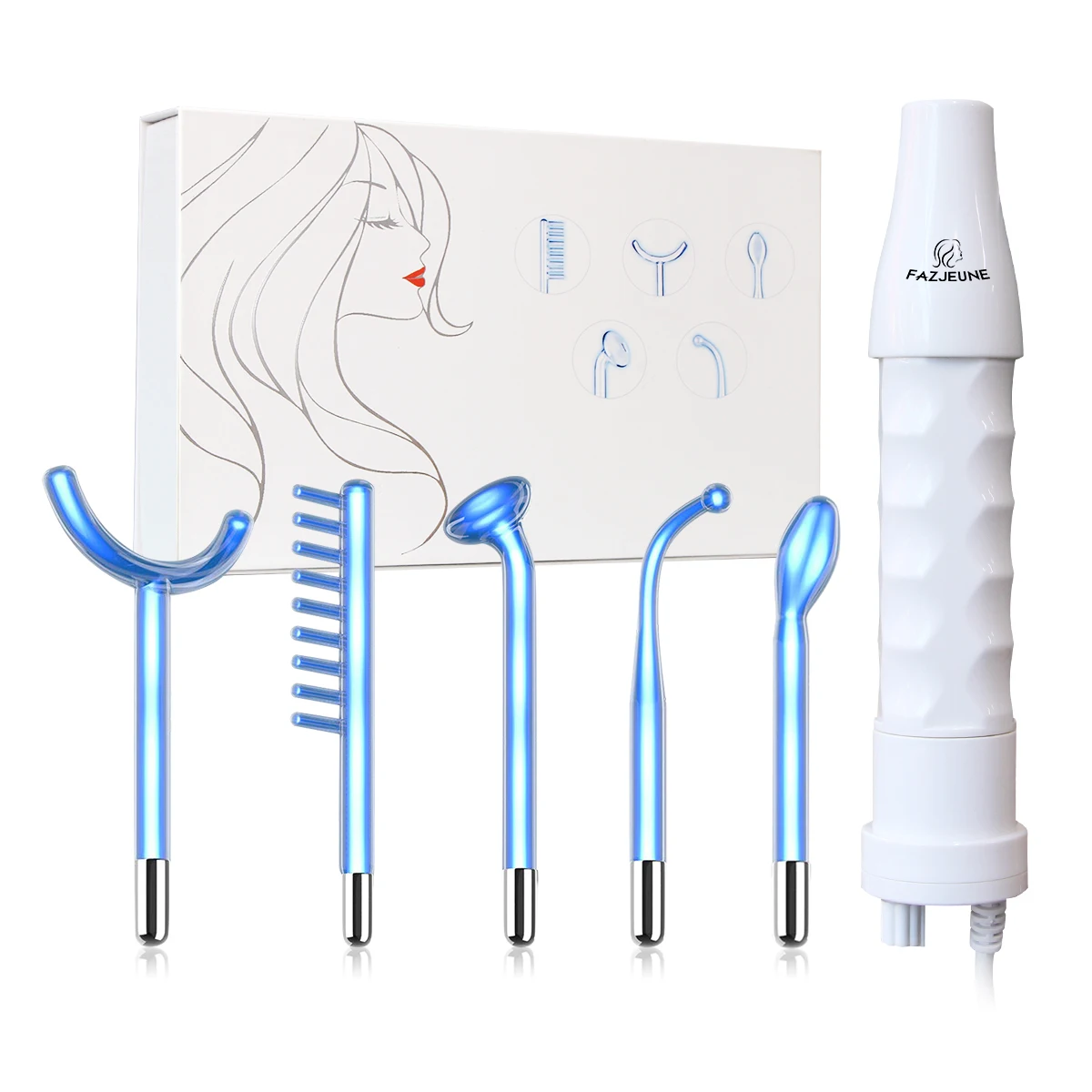 

Blue 6-in-1High Frequency Electrode Wand Machine For Hair Face Anti Aging Therapy Acne Tool Fusion Neon+Argon Wands Skin care