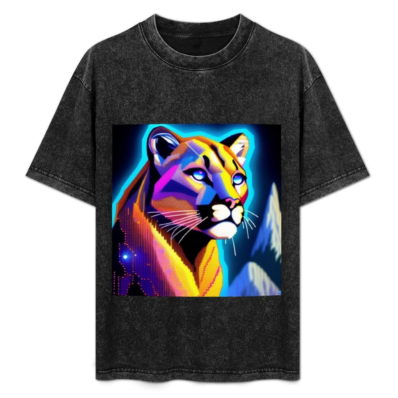 

Neon pixels mountain lion T-Shirt Funny t-shirts kawaii clothes blanks designer t shirt men