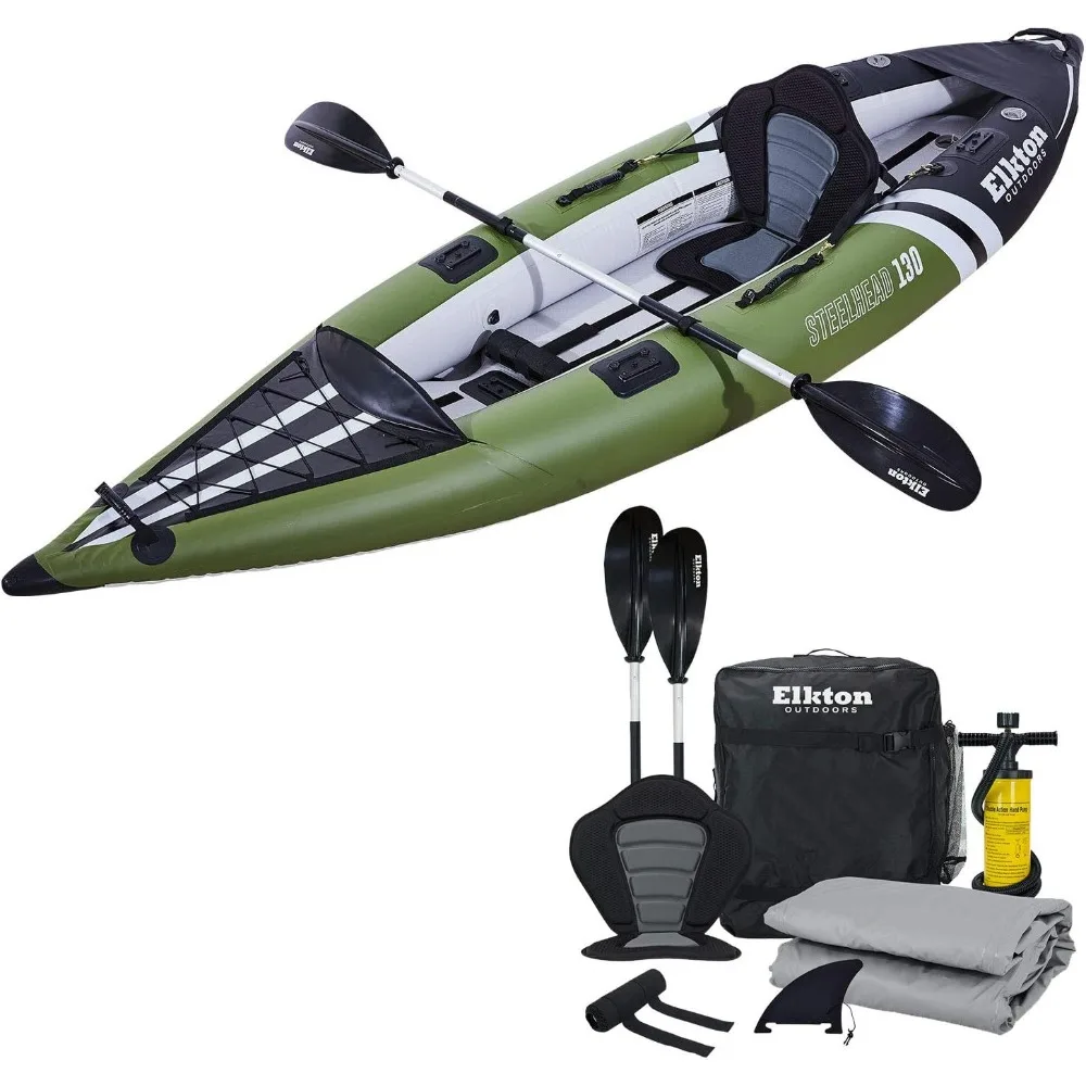 Steelhead Inflatable Fishing Kayak - Angler Blow Up Kayak, Includes Paddle, Seat, Hard Mounting Points, Bungee Storage