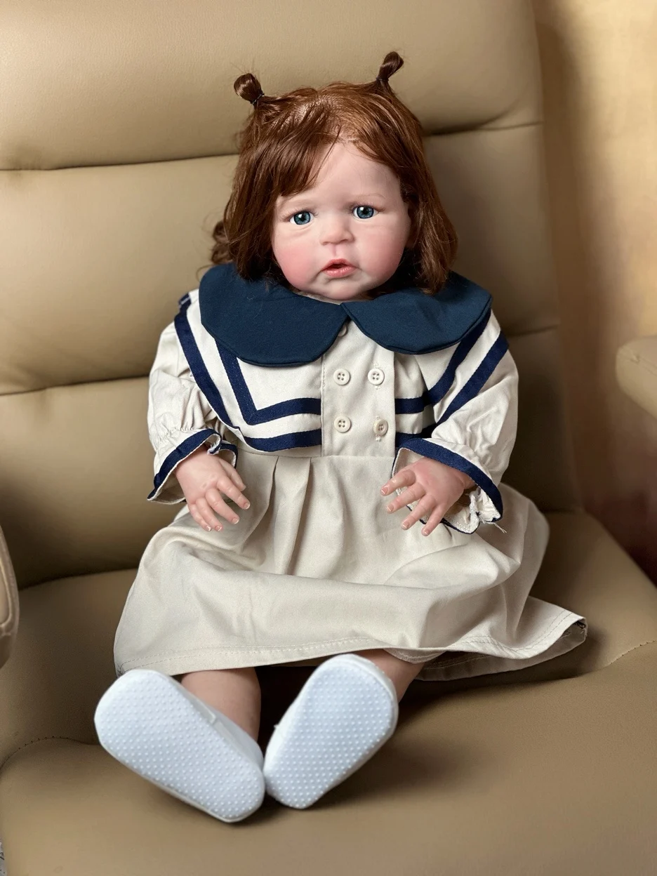 60 CM Reborn Girl Baby Doll Toy With Blood Vessels 3D Paint Skin Cloth Body Soft Silicone  Lifelike Hand Made Fat Big Art Bebe