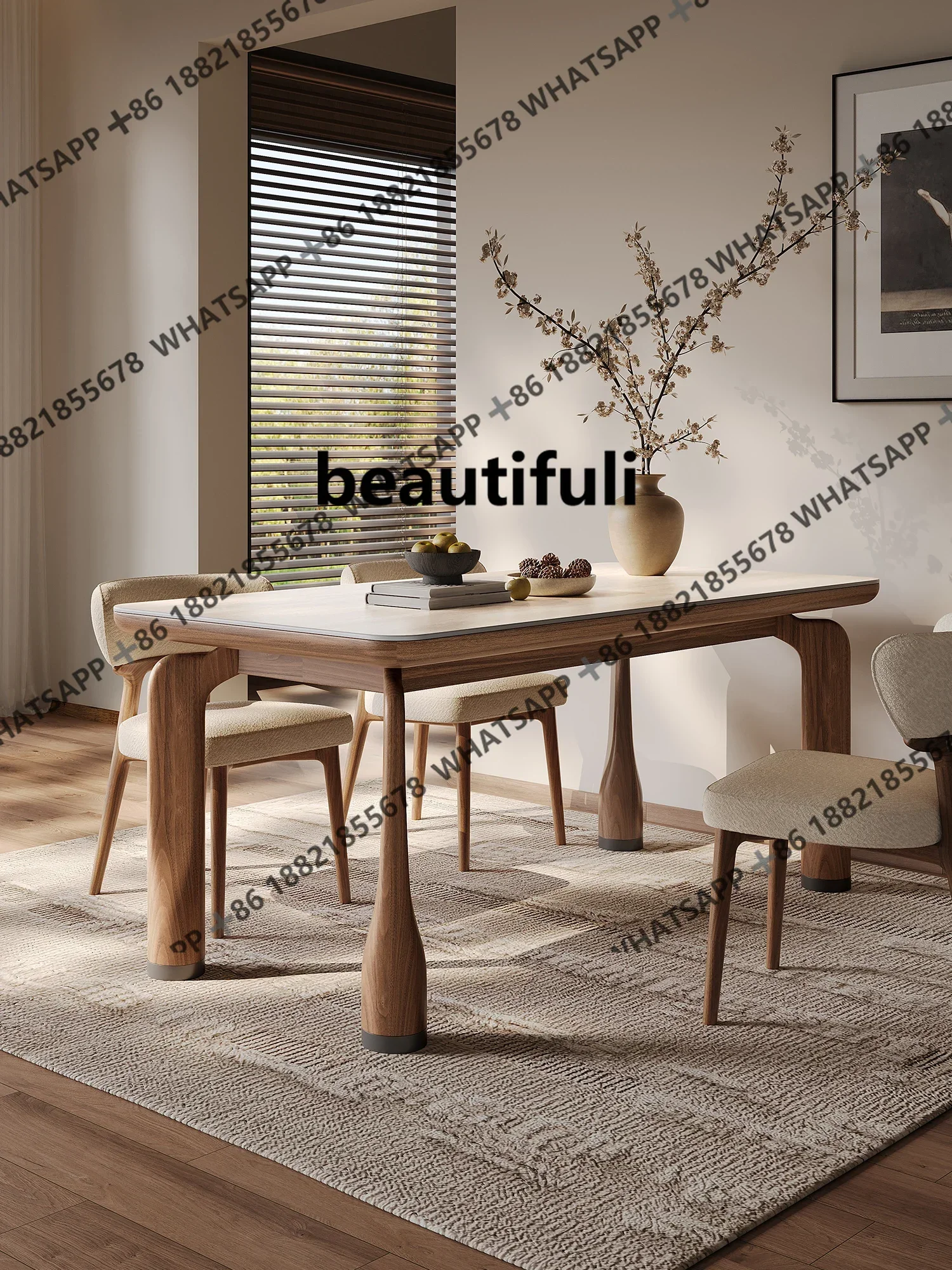 

ZJRock slab dining table light luxury modern simple household elephant leg high sense solid wood dining table living room