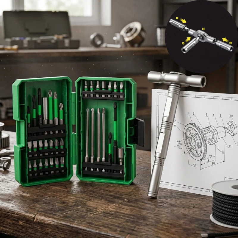 Heavy Duty S2 Steel Screwdriver Bit Set, Multi-Shape Transformable T-Handle Ratchet Wrench Tool Box Kit for Everyday DIY Repair
