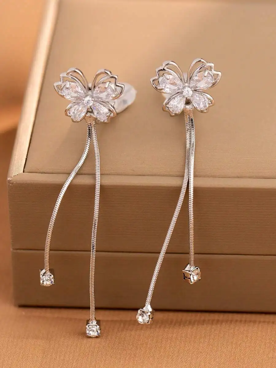 

Butterfly Tassel Earrings For Women Clip On Long Dangling Ear Jewelry Gift