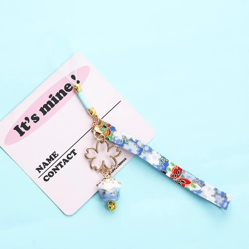 Children Bag Pendent Cherry Blossoms Cloth Cartoon Design Car Key Ring Lucky Cat Japanese Style Pendant Women Key Chain