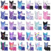 Leotardos de gimnasia para niñas, 4 piezas, mono de baile brillante, trajes atléticos para niños pequeños con pantalones cortos y diadema