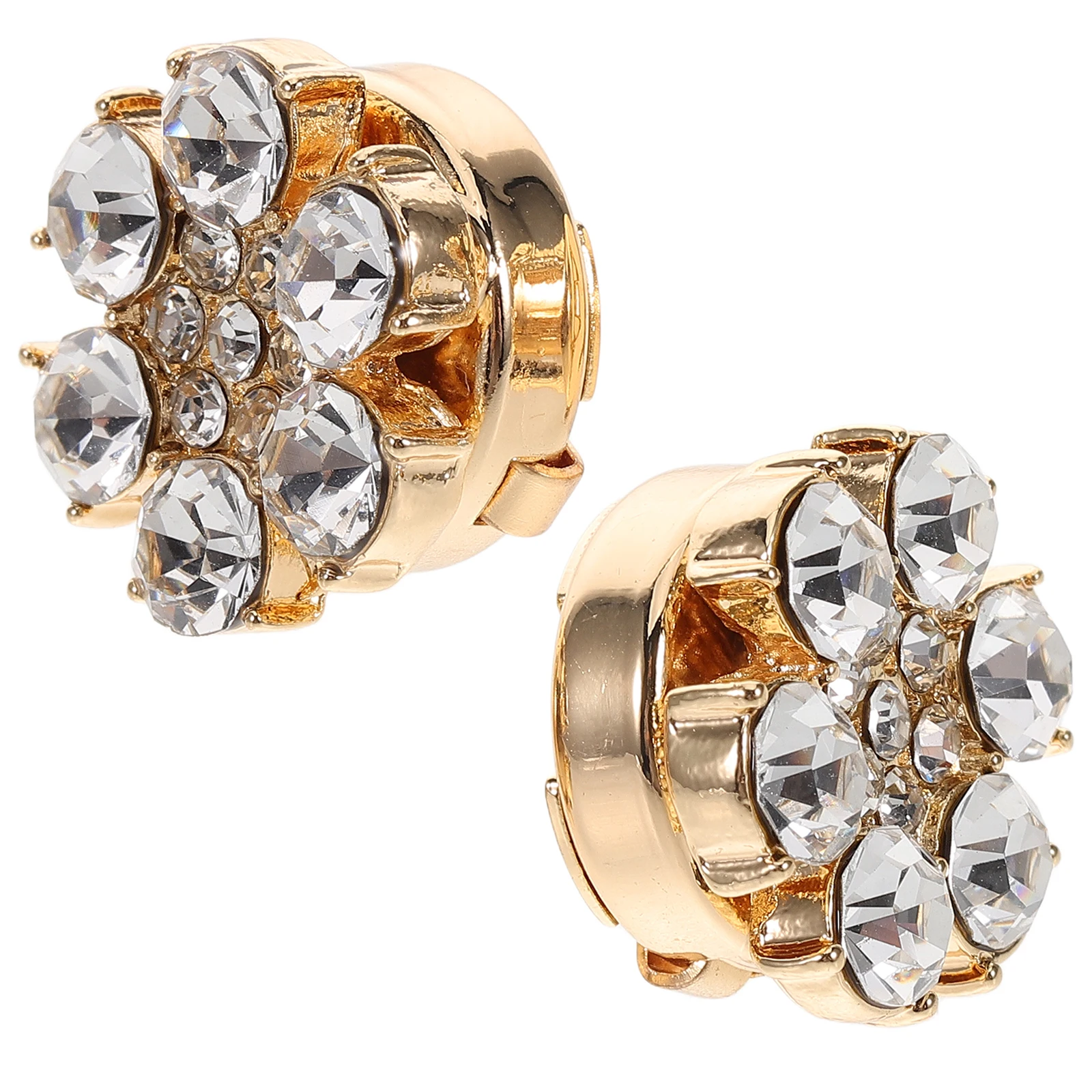 

2 Pcs Shirt Button Box Crystal Rhinestone Cufflinks Clip Buttons for Women Dress Accessories Wedding Studs Jewelry Flower
