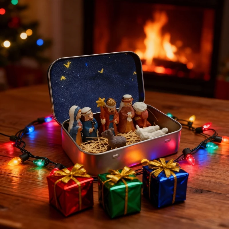 Portable Small Nativity with Storage Box Travel Friendly Christmas Ornament high quality