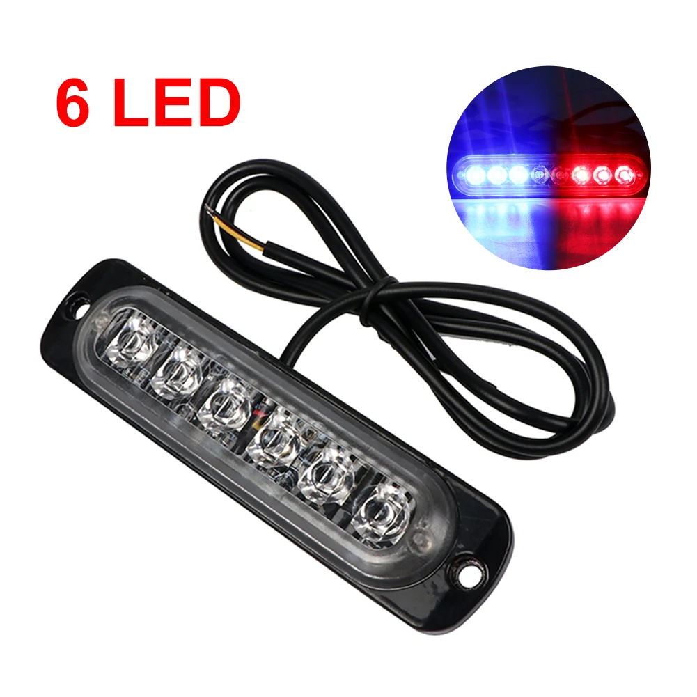 

12-24V 6LED Red Blue Police Light Flasher Ambulance Flashing Light Bar Emergency Warning Lamp Side Maker Traffic Light Car Light