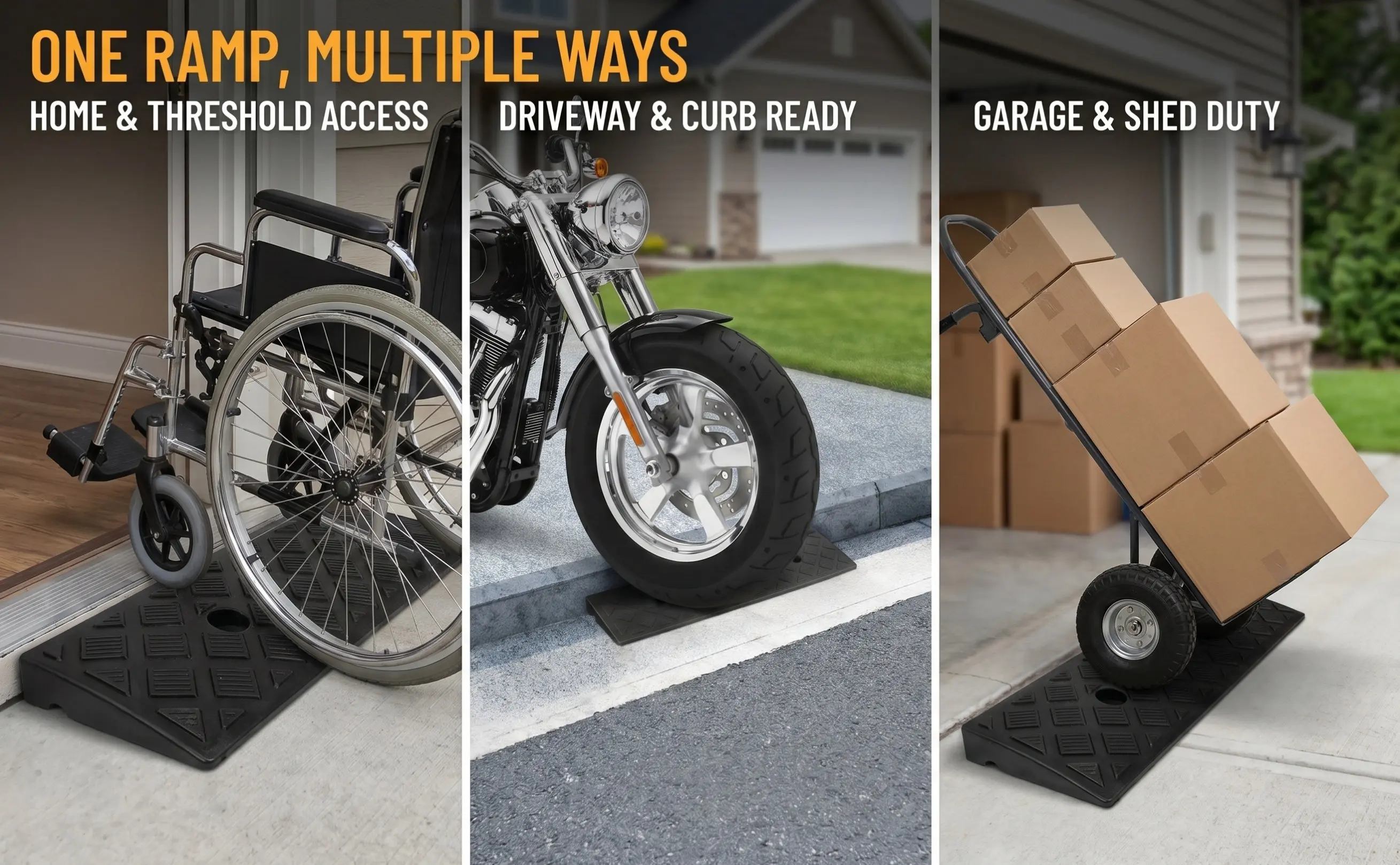 2Pcs Threshold Ramp Curb Mat Heavy Duty Rubber Portable Wheelchair Motorcycle Bike Home Garage Driveway Ramp Curb