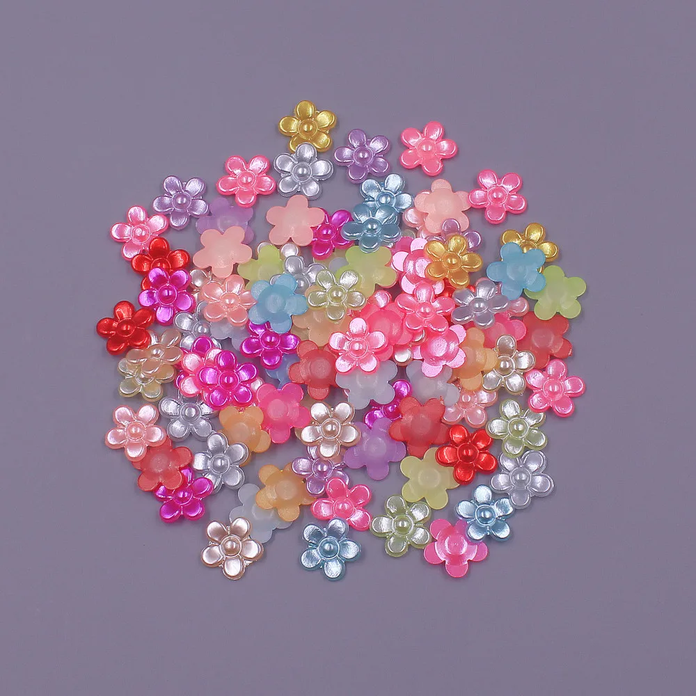 Mix Color 100pcs 12MM ABS Resin Half Round flower Pearls Flatback Beads For Art Scrapbooking Jewelry garment Making