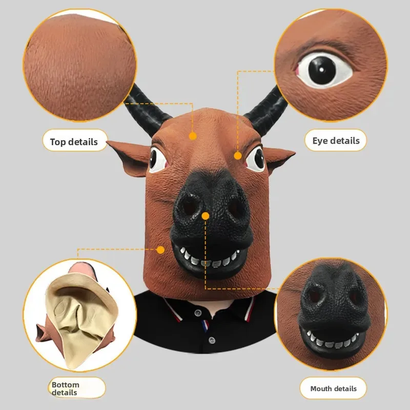 Decorazione della festa di Halloween Maschere di animali in lattice Carnevale Night Club Masquerade toro Costume cosplay Puntelli maschera spaventosa jk;6