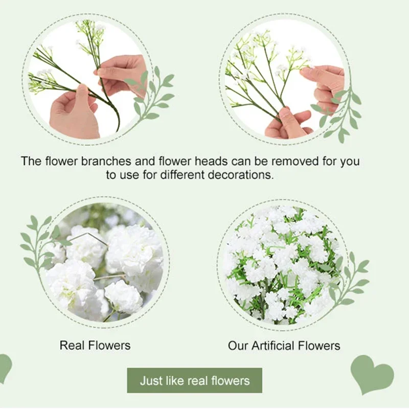 Artificial Babys Breath Flowers Real Touch Faux Babies Breath Gypsophila Bouquet for Wedding Floral Arrangement Home Decor