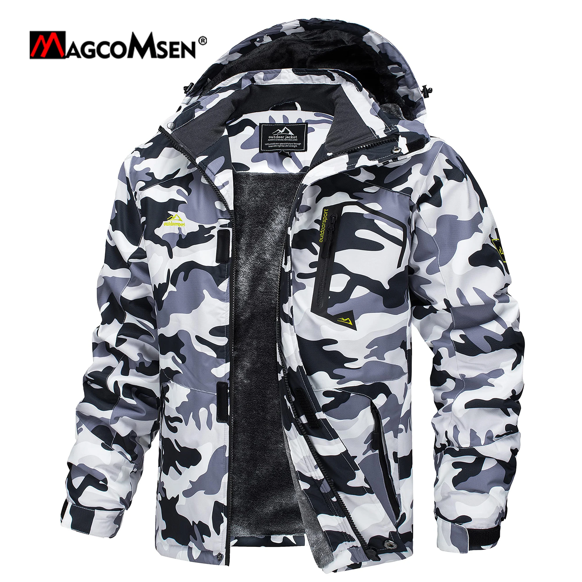 MAGCOMSEN-Chaqueta de esquí de forro polar con capucha para hombre, impermeable, térmica, gruesa, cálida, Parka, abrigos, invierno, nieve