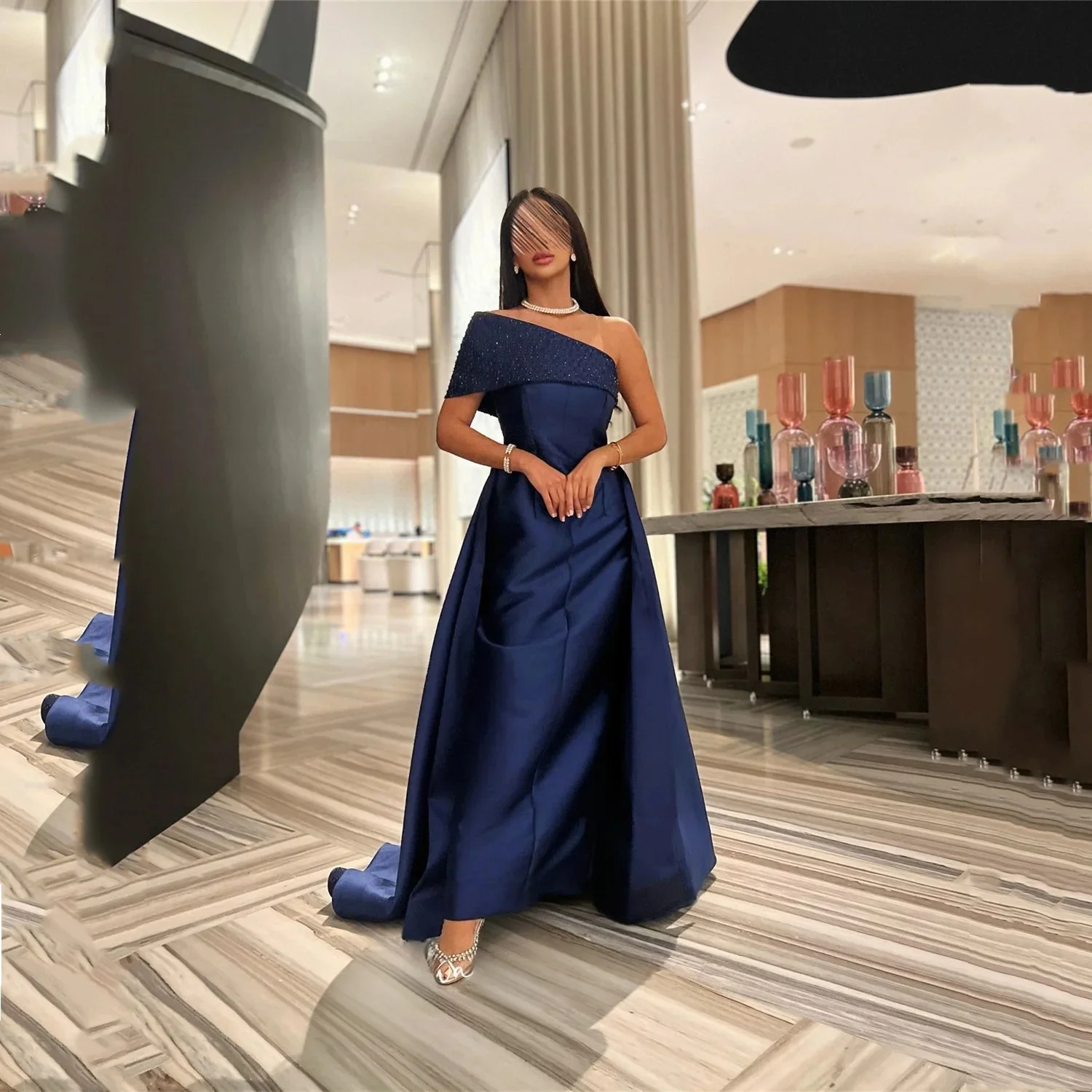 

Длинное вечернее платье на заказ, синее, с жемчугом, для особых случаев, выпускного вечера, в стиле пастораль, унисекс, из джерси, ретро, в дубайском и саудовском арабском стиле, на заказ