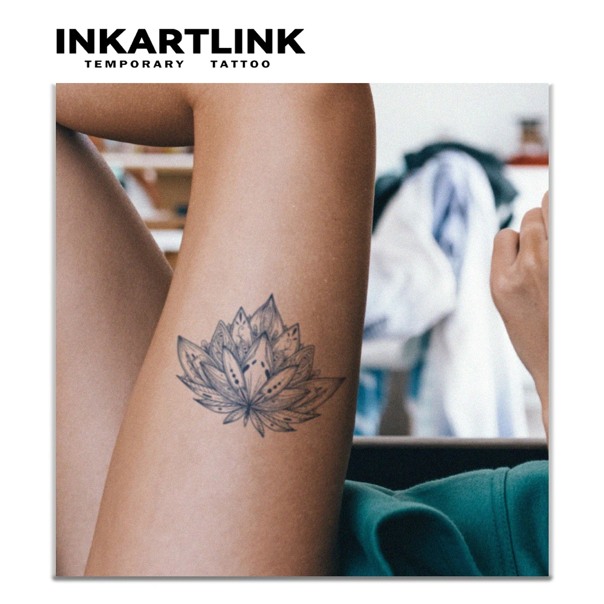 INKARTLINK Minimalist Lotus Flower Waterproof Tattoo for Beach Vacations, Meditation, Music Festivals & Daily.