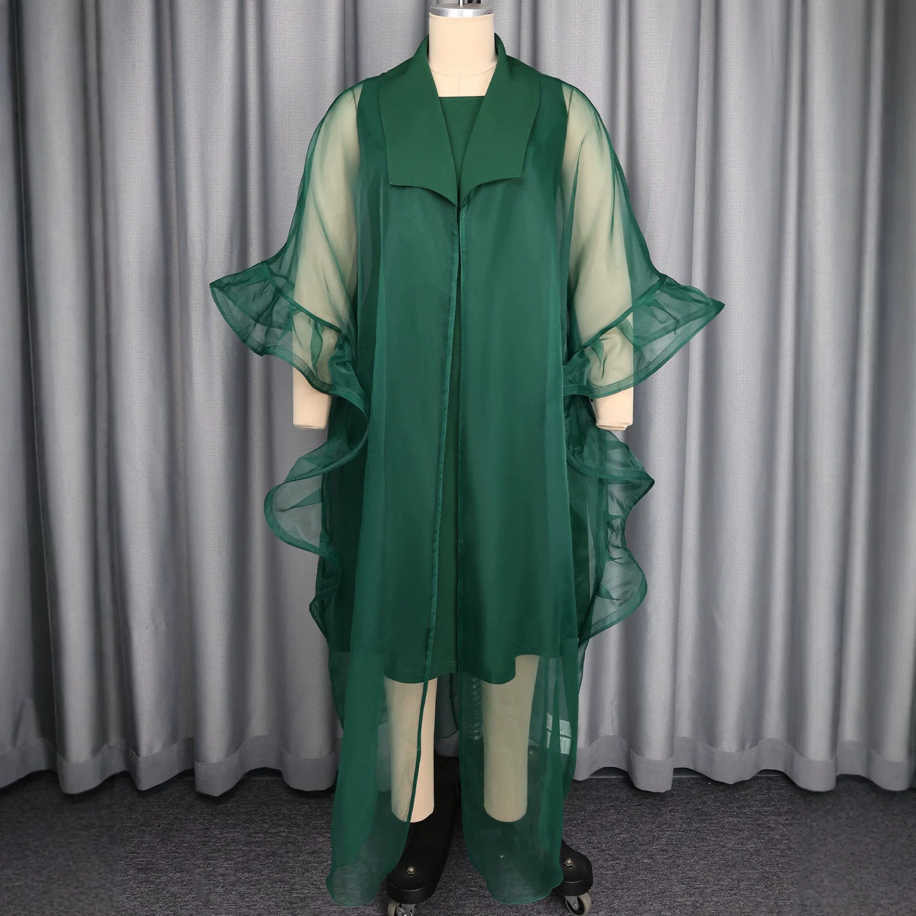 African Women Dress Two Piece Lapel Sheer Cover Up Round Neck Sleeveless Inner Gown Wedding Guest Church Party Festival Outfits